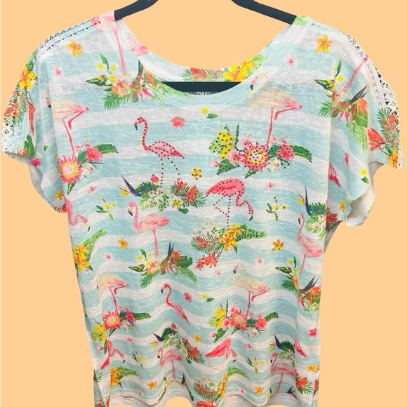 Casual Express Floral Flamingo Print T-Shirt - Picture 2 of 3